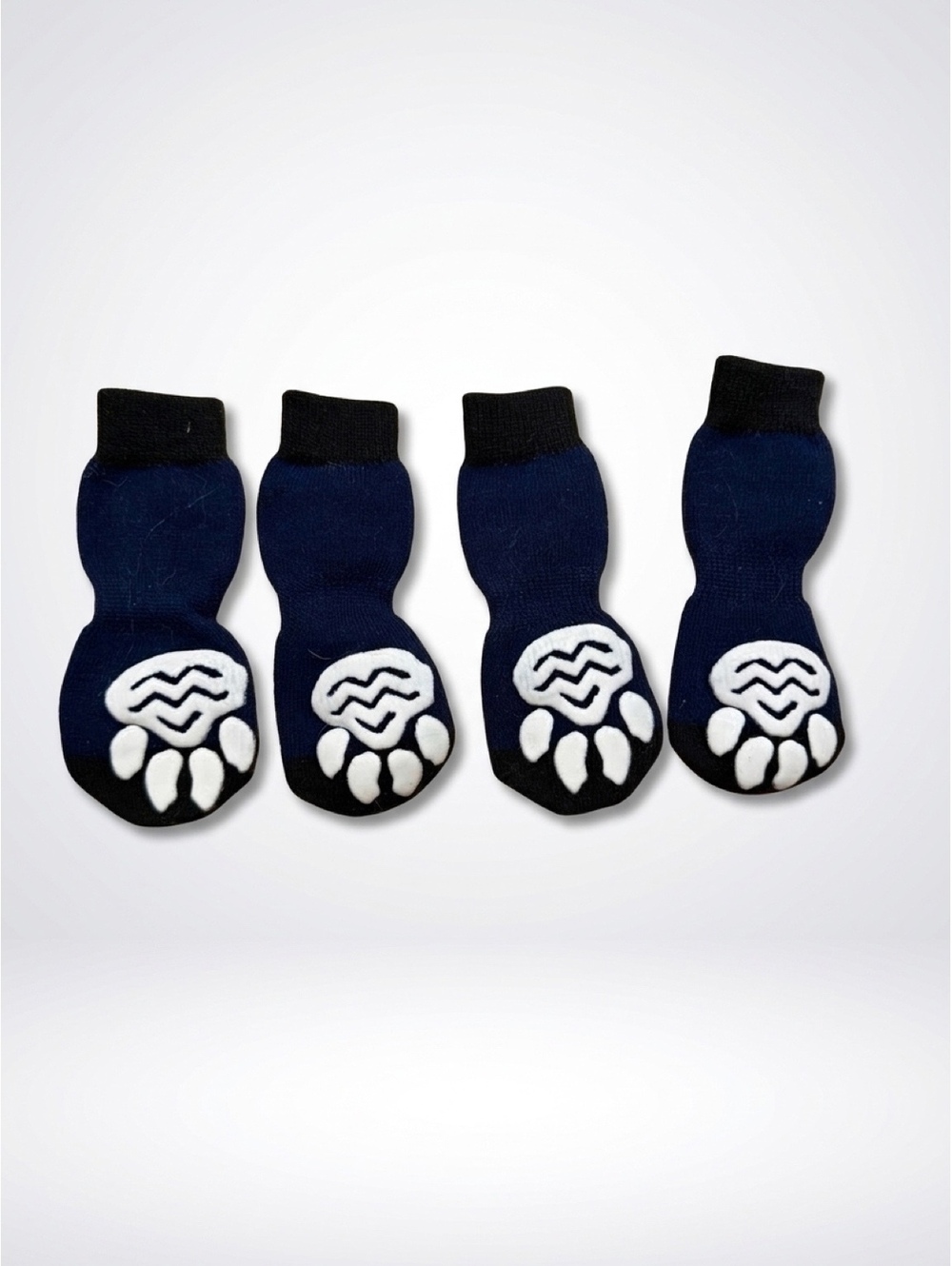 Small Dog Socks with Paw Print Grips, Navy Blue and Black, Set of 4